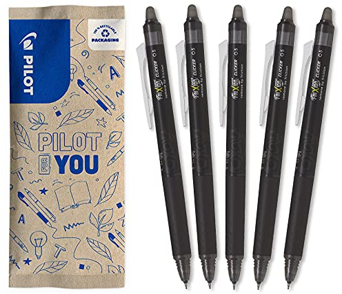 Pilot – 5er-Set Frixion Point Clicker – Tintenroller 0.5 mm mit löschbarer, thermosensitiver Tinte – 5x Schwarz – Tintenroller mit feiner Spitze – nachfüllbar – Zauberstift, 1 Stück (5er Pack)