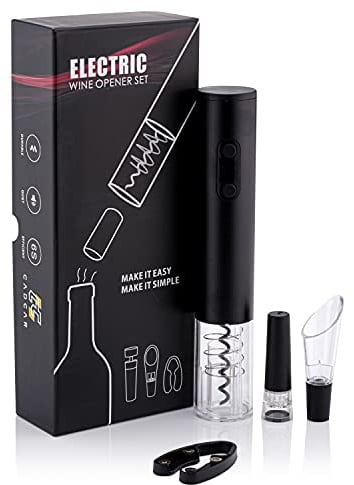 CADCAR Electric Wine Bottle Opener Gift Set with Aerator Pourer, Foil Cutter, and Reusable Stopper, Automatic Corkscrew Puller, Automatic and Cordless, Battery Powered Extractor