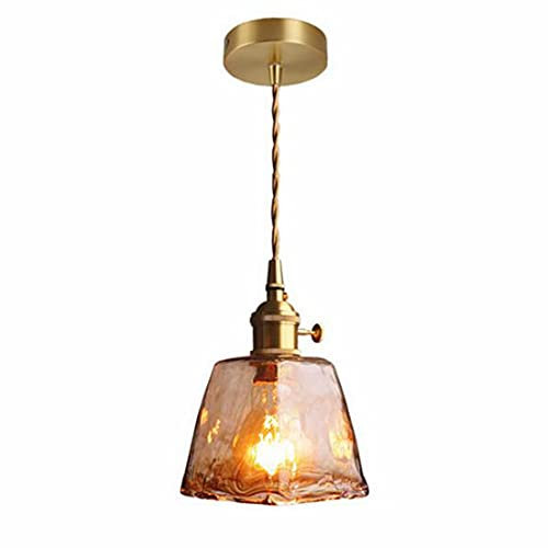 Hängelampe LED Vintage Bernstein Glas Esszimmer Lampe Retro europäischer Stil Design Pendelleuchte Industrial Messing Loft Quadrat Glas Beleuchtung Küchen Büro Rustikal Kronleuchter Verstellbar Ø14cm