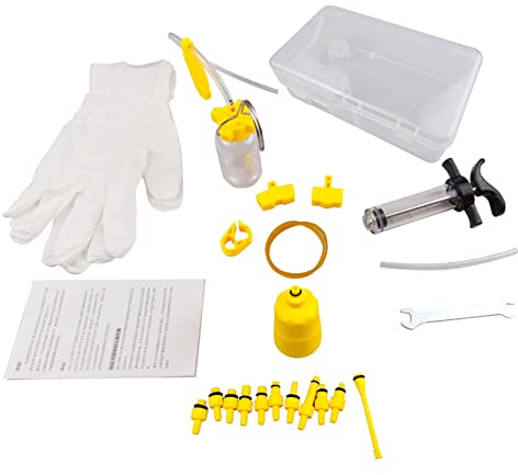 Mineralöl für hydraulische Scheibenbremse, Asudaro Öleinfüll-Kit Mineralische Scheibenbremse Scheibenbremsen-Kit Entlüften Mineral-Hydraulikentlüfter Ölentlüfter Reparaturwerkzeugsatz,Gelb Weiss