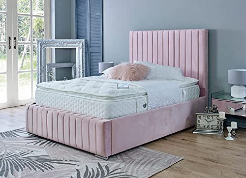 Small Double Ottoman Bed| 4ft Storage Bed with Gas Lift Up Heavy Duty Mesh Frame, Upholstered Base and Headboard (Pink)
