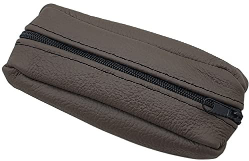 myledershop Große Rindleder Schlüsseltasche/Schlüsseletui/Schlüsselmäppchen/Autoschlüsselhülle mit 2 Reißverschlussfächer Handmade in EU in verschiedenen Farben und Designs (Design 2 / Dunkelbraun)