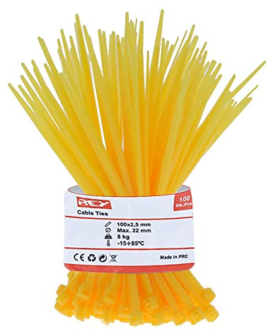 100x Paquete Bridas Cables de Malla Reforzada 2,5 x 100mm, Protección Rayos UV, Amarillo