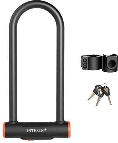 INTEKIN Candado en U para Bicicleta, Alta Seguridad Antirrobo con Soporte de Montaje, 16 mm Candado de Bicicleta con llave para Bicicleta, Motocicleta, Scooter, Puerta
