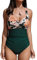 CUPSHE Damen Badeanzug Wickeloptik Bauchweg Monokini V Ausschnitt Raffungen Zierausschnitten Einteilige Bademode Swimsuit Grün M