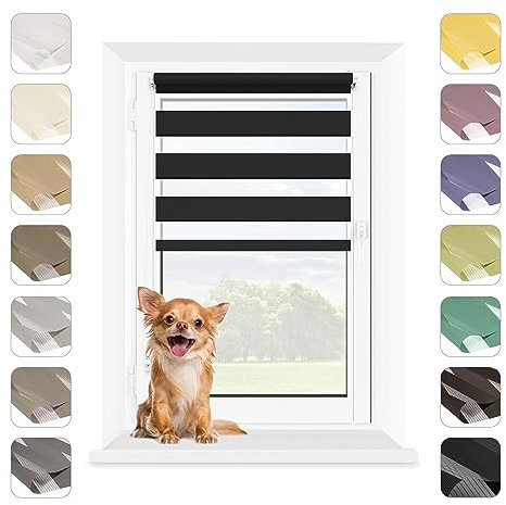 MARDOM Rollos für Fenster Ohne Bohren, Duo Rollo Tag und Nacht, Rollo Ohne Bohren, Doppelrollo Klemmfix Ohne Bohren, Fensterrollo Innen, Jalousien (Schwarz, 60x140 cm (Stoffbreite: 56)