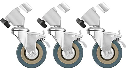 Praktisch 3er Satz Stativrollen Lampenstativrollen Lenkrollen Laufrollen professionell mit 75mm Rad und Bremse aus Aluminium Gummi für 22mm Durchmesser Lichtstativ Lichtständer im Fotografie Studio