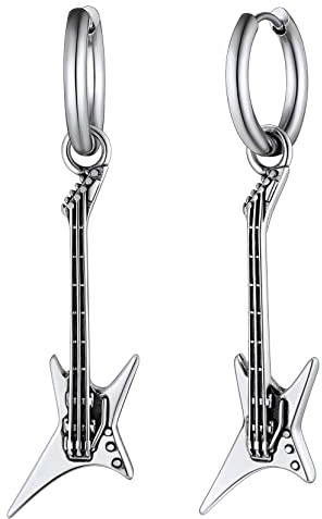 Richsteel Gothic Rock Ohrringe Schmuck für Männer Frauen 2,5 x 12mm Breit Gitarre Silber