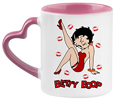 Giftme Betty Cartoon Character Birthday, Christmas Coffee Tea Mug 11oz Heart Handle Ceramic Mug. (Pink)