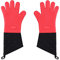 Silicone Oven Glove Mitts Double Thick Cotton Liner and Long Cuff Gauntlet for Kitchen, BBQ, Cooking, Baking and Microwave, 1 Pair,Red