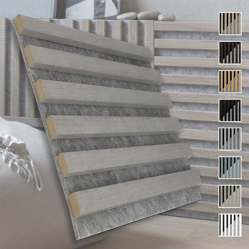 MARBET DESIGN Akustikpaneele Akustikquadrate 30x30cm Wandverkleidung Holz - (1 Paneel, grau - Beton) vertikal Akustikfilz Lamellenwand Platten