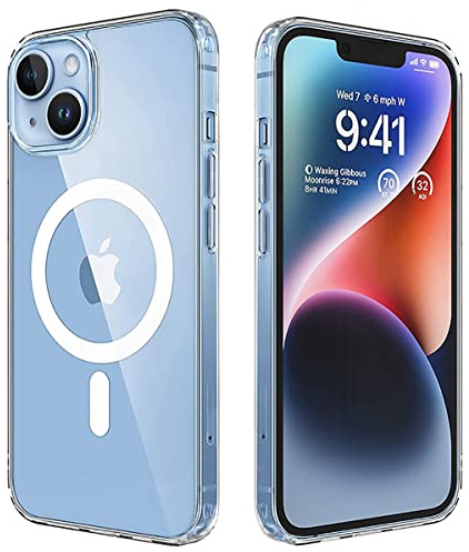 Mixroom - Cover Magnetica per iPhone 14 Plus, Compatibile con MagSafe, Ricarica Wireless, Custodia Antiurto Telefono, Retro AntiGraffio Trasparente