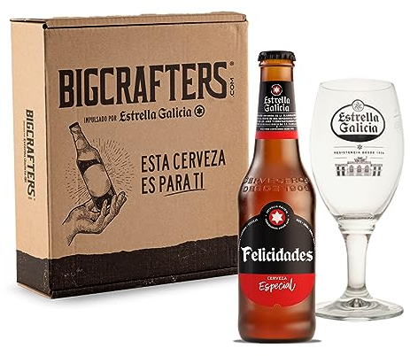 Estrella Galicia Edición Frases Especiales con copa Atlántica - Una botella de cerveza de 33cl + Copa - Ideal para regalar (Felicidades)
