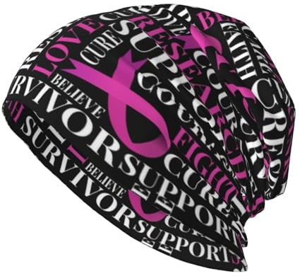 ANNCED Beanie-Mütze, Strickmütze für Herren und Damen, dünn, warm, gestrickt, lässig, Krebsmütze, Skimütze, Winter, warm, Hip-Hop, weiche Totenkopfkappe, Brustkrebs-Bewusstsein unterstützende Worte