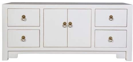 Fine Asianliving Meuble TV Chinois Blanc Neige - Orientique Collection L106xP45xH46cm Armoire Chinoise Meubles Chinois Mobilier Oriental Asiatique Mandarin Pekin