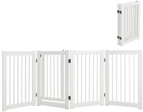 Maxmass Wooden Pet Gate, 3/4 Panels Freestanding Dog Gate with 360°Hinges & Lockable Door, Folding Safety Fence for Stairs Doorway (4 Panels: 205x76cm, White)