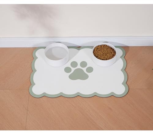Ralxion Scalloped Dog Feeding Mat, Absorbent Mats for Dog Food and Water Bowl, Dispenser, Cute Elegant Aesthetic Sage Green Scallop Pet Placemat for Dogs, Cats, Puppy Accessories, 17 X 24”