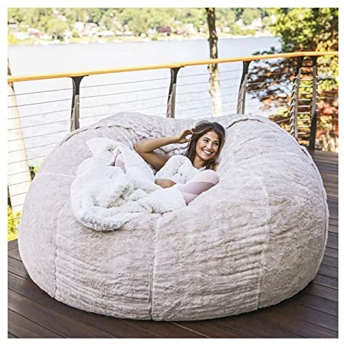 BOGDTF Riesen-Acco-Taschen-Abdeckung, weich und bequem, flauschiger Pelzstuhl, für Schlafsofa, Sofa, Liege, weiß, Queensize