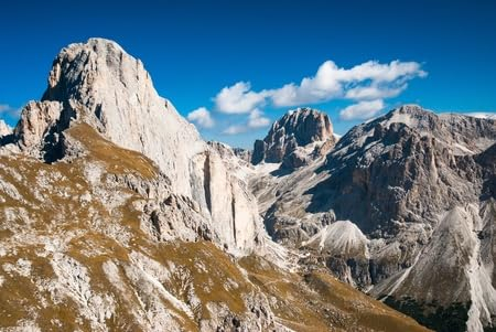 Holz-Bild 50 x 30 cm: Panorama des Rosengarten-Gebirges, Dolomiten, Italien (13424692)