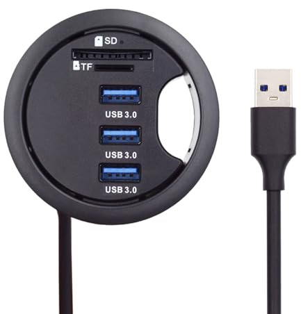 Xiwai USB 3.0 Hub Splitter, SD TF 3 Port USB Multiport Expander 60mm Desk Grommet Dock Station Micro-SD Card Reader for PC Desk Desktop