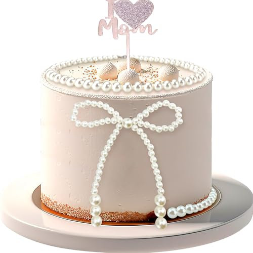 1 Pcs Pearl Bow Knot Cake Topper + 2 Pcs Pearl Chain Cake Picks - Wedding & Bridal Shower Decoration Supplies