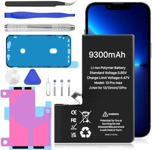 BOANV 9300mAh Akku für iPhone 13 Pro Max, (2025 New Upgrade) Super High Capacity Ersatzakku für 13 Pro Max (A2643 A2484 A2641 A2644 A2645) mit professionellem Ersatzteilset