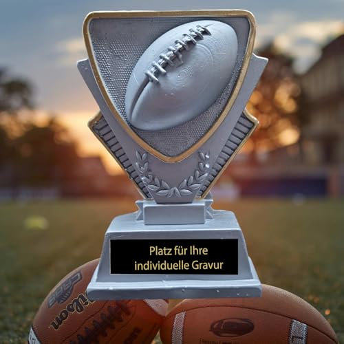 eberin · American Footballpokal mit Wunschtext – Perfekte Auszeichnung für echte Footballfans · Super Bowl · Fantasy Football · Komplettfigur Football · Größe 16 cm (MIT Gravur)