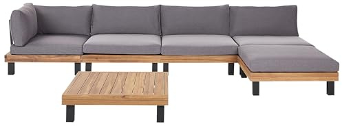 Lounge Set zertifiziertes Akazienholz braun 5-Sitzer Auflagen grau Frazzano