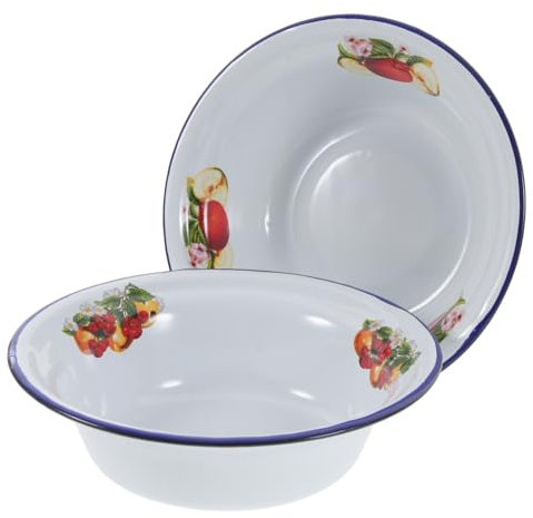 Amosfun 4 Piezas Lavabo De Esmalte Laminado Contenedor De Grasa De Tocino Ensaladera Cuenco Esmaltado Contenedor De Ensalada Jarra y Palangana Bandeja De Servicio De Esmalte Bol