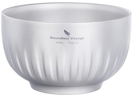 iBasingo 500ml Titanium Camping Bowl Double Wall Insulated for Hot & Cold Food Ultralight Travel Bowl for Oatmeal, Soup, Rice Durable Outdoor Tableware for Hiking, Home Ti1165T