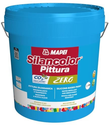 MAPEI Silancolor Pittura Zero Silossanica, Idrorepellente, Traspirante, Resistente a Muffe e Alghe, per Facciate Esterne e Pareti Interne, Bianco, 5 kg