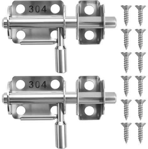 Duronge 2 Pieces Door Bolts, Stainless Steel Door Bolts Smaller, Bolt Lock Sliding Lock, Door Lock with Screws for Windows, Sheds, Wardrobe Doors, Balcony Doors, Garden Doors (Silver)