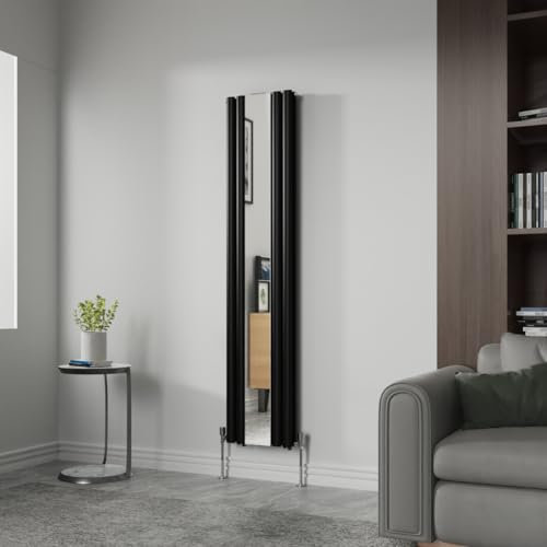 NRG Vertical Oval Column Radiator with Mirror Central Heating Double Column Radiator - 1800x380mm Black