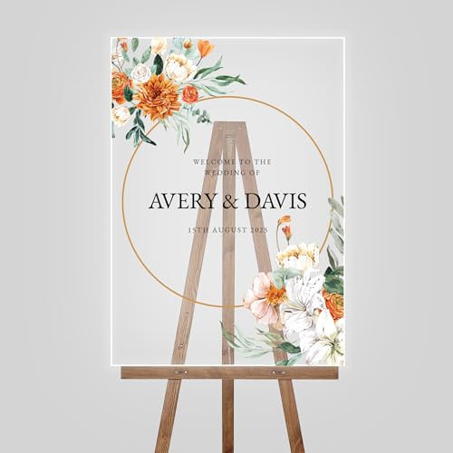 Personalised Wedding Welcome Entrance Sign Board Custom Large Acrylic Plaque Modern Wedding Reception, Engagement Party Decor (Design 14)