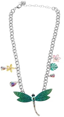 Betsey Johnson Garden Glam Libellen-Halskette für Damen, lebendiger und eleganter Schmuck, versilbert, bunter Kunststoff und Kristall