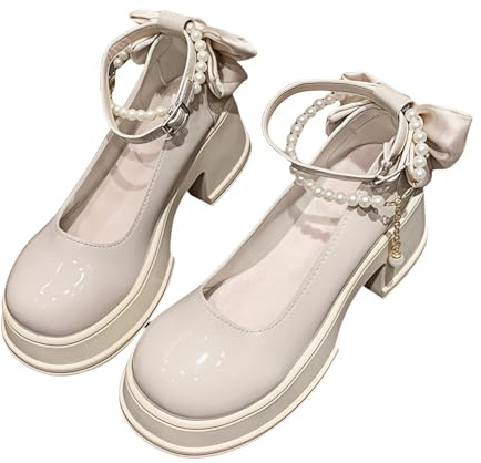 Ulalaza Scarpini Lolita per Donna Scarpe Mary Jane in Cuoio Nodo in Dentella Bottine Compensate per Cosplay Stile Mignon