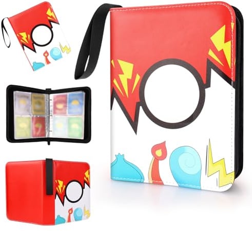 AULEEP Karten Sammelalbum 4 Taschen 520 Karten, Sammelkarten Album Abnehmbar Toploader Binder Klein Sammelalbum Ordner Heft Mappe Sammelheft Sammelmappe für Karten, Rot
