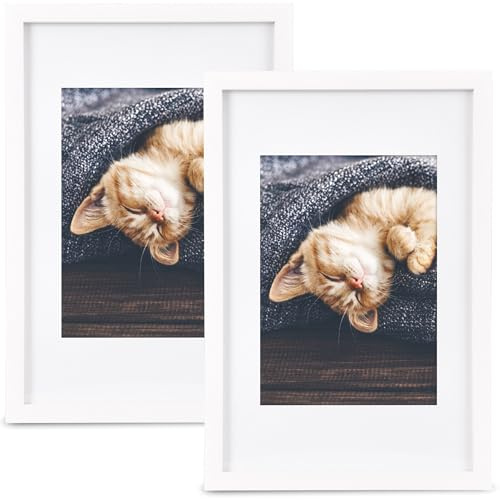 bomoe 2x Bilderrahmen 13x18 cm Weiß Galeria – Fotorahmen Collage 13x18 cm aus Holz, Kunststoffglas, Metall-Aufhängung & Passepartout Multirahmen für Bilderrahmen Set für Foto – Picture Photo Frame