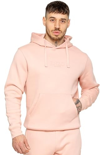 989Zé ENZO Mens Pullover Hoodie Long Sleeve Hooded Top Sweatshirt (UK, Alpha, XXL, Regular, Regular, Dusty Pink)
