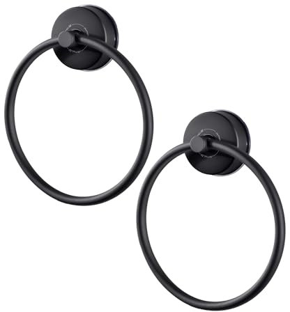 JOMOLA Black Towel Ring Suction Hand Towel Holder Sucker Towel Rail for Bathroom Stainless Steel Round Towel Rings for Kitchen No Drill 2PCS