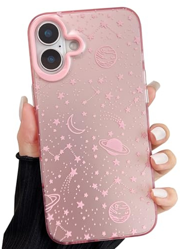 ZTOFERA Rosa Aesthetic Hülle für iPhone 16 Plus (6.7), Planeten | Cute Planet Sterne Universum Muster, Harte PC Rückseite Silikon Handyhülle, Schlank Stoßfest Schutzhülle, für Mädchen Frauen