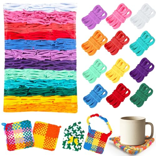 1200pcs Refill Loops for 7-Inch Weaving Loom - 12 Color Loom Loops for Potholder Making, Durable Nylon Rainbow Themed Potholder Weaving Kit Elastic Ideal Gifts for Girls Ages DIY Crafts