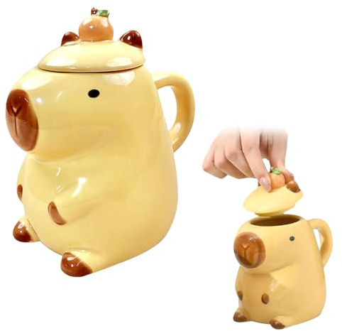 Capybara Coffee Cup, 400ML Capybara Mug with Lid, Cartoon Capybara Shaped Mug, 3D Cute Capybara, Kawaii Capybara Tea Mug,Funny Gift Mug for Family Friends Children (Yellow Capybara)