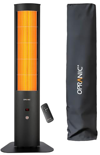 OPRANIC THOR S70 - Infrarot Heizstrahler mit Standfuß, 2300W, 5 Heizstufen, Timer, Fernbedienung, IP65, Terrasse, Balkon, Außen (Tiefschwarz + Haube)