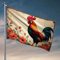 Drapeaux de jardin drôles Un coq coloré se tient au milieu de fleurs orange vibrantes. Drapeaux pour votre chambre, bar grotte homme (120 x 180 cm)