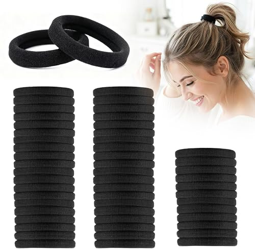 Elastici per capelli da ragazza, 6 mm, confezione da 50 elastici per capelli spessi 4 cm, per donne e ragazze, elastici per coda di cavallo, colore: nero