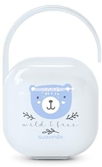 Suavinex Portaciuccio Neonato per 2 Ciucci, Wild&Free Blu, +0 Mesi | Custodia Resistente e Facile da Pulire, Manico Flessibile da Appendere, Chiusura di Sicurezza