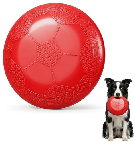 Horktrust Hunde Frisbee aus Naturkautschuk – Robust & beißfest für große, mittlere & kleine Hunde – Schwimmfähiges Apportierspielzeug für Land & Wasser – Weich, sicher & zahnschonend – Rot