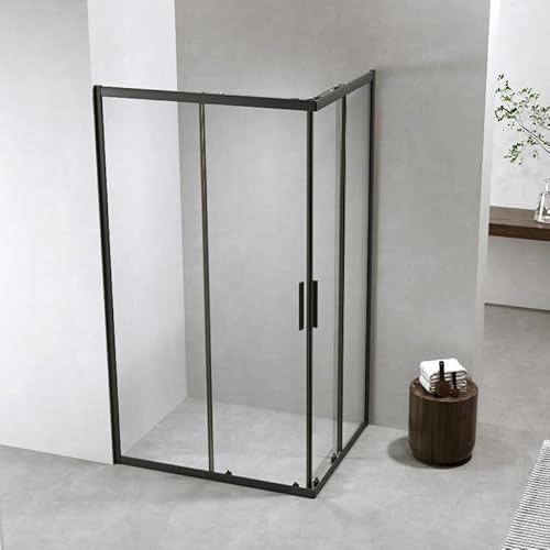 Auria Box Doccia Angolare 70x100 cm h190 - Cabina Doccia Scorrevole in Cristallo Temperato 6mm Trasparente, Profilo Alluminio Nero Opaco, Chiusura Magnetica e Cuscinetti Sganciabili - Mod. Neat
