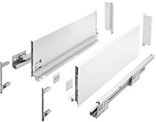 GTV Schubladensystem AXIS PRO - Länge 550 mm - Höhe 168 mm, Vollauszug mit Softclose, 40 kg Tragkraft, Weiß RAL 9016, 60.000 Zyklen zertifiziert, 14 mm Seitenwand, Komplettset Küchenschublade